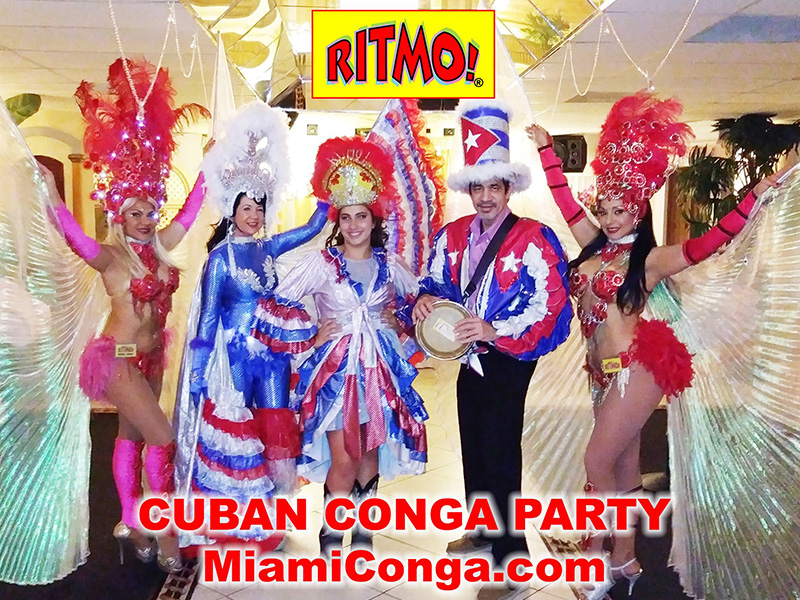 Follow the Miami Conga line hora loca cuban show